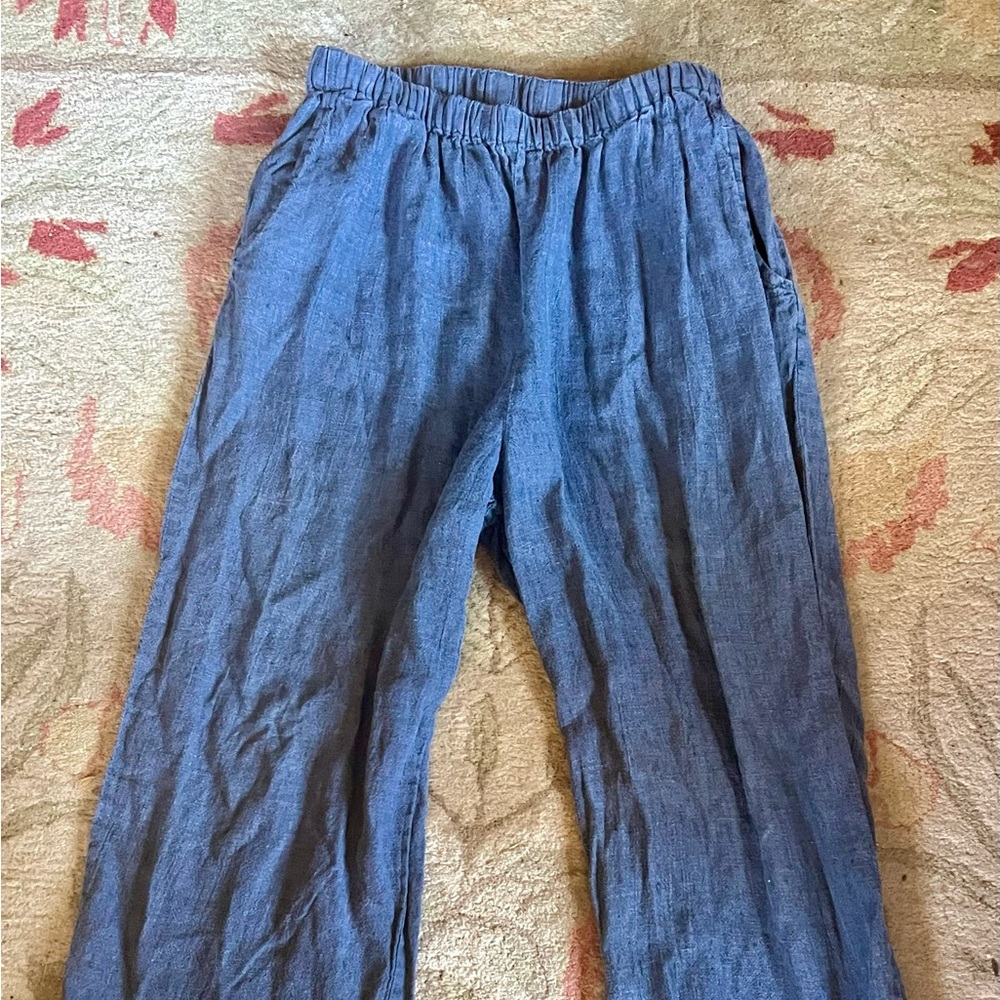 Flax Navy Linen Trousers